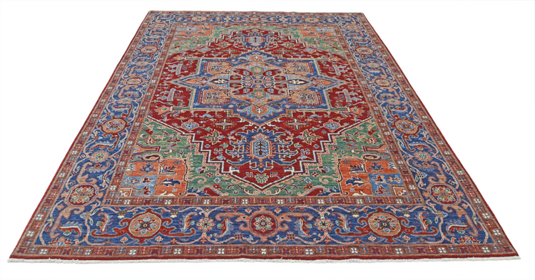 Hand Knotted Heriz Wool Rug - 6' 9" X 9' 8" 6' 9" X 9' 8" (206 X 295) / Red / Wool