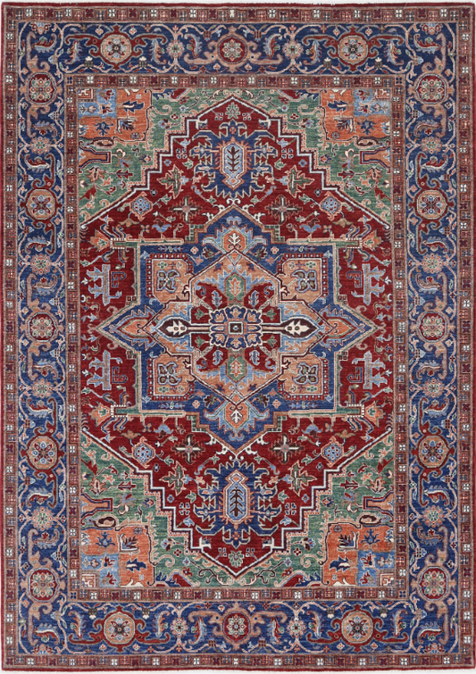 Hand Knotted Heriz Wool Rug - 6' 9" X 9' 8" 6' 9" X 9' 8" (206 X 295) / Red / Wool