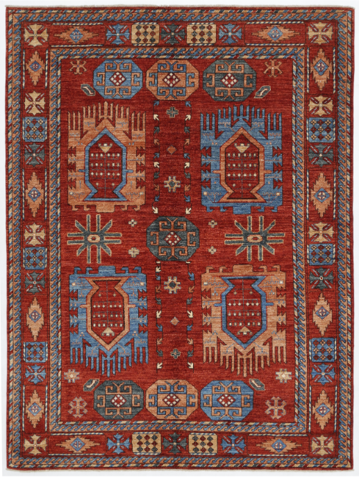 Hand Knotted Humna Wool Rug - 6' 11" X 9' 2" 6' 11" X 9' 2" (211 X 280) / Red / Wool