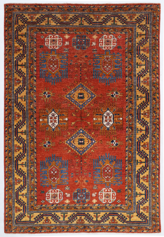 Hand Knotted Humna Wool Rug - 6' 1" X 9' 2" 6' 1" X 9' 2" (185 X 280) / Rust / Wool