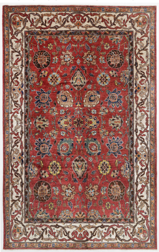 Hand Knotted Humna Wool Rug - 6' 6" X 10' 4" 6' 6" X 10' 4" (198 X 315) / Red / Wool