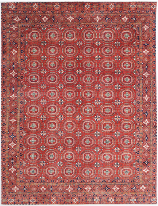 Hand Knotted Humna Wool Rug - 8' 11" X 11' 10" 8' 11" X 11' 10" (272 X 361) / Red / Wool