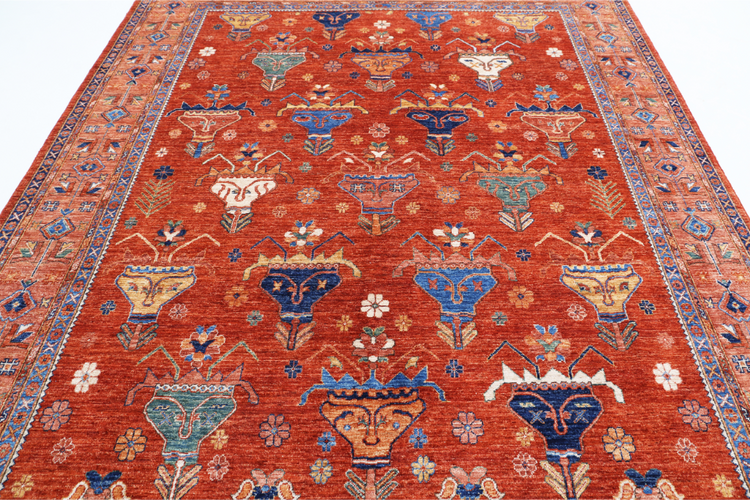 Hand Knotted Humna Wool Rug - 8' 4" X 10' 0" 8' 4" X 10' 0" (254 X 305) / Red / Wool