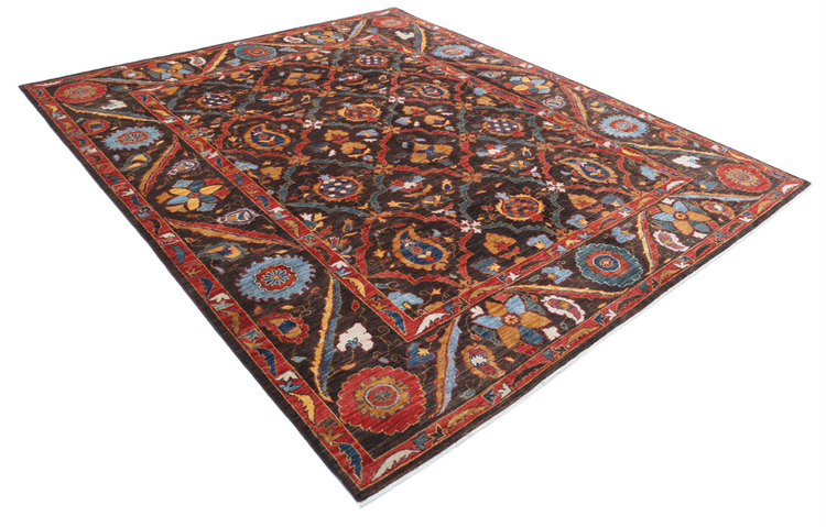 Hand Knotted Humna Wool Rug - 8' 1" X 9' 8" 8' 1" X 9' 8" (246 X 295) / Brown / Wool