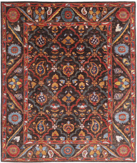 Hand Knotted Humna Wool Rug - 8' 1" X 9' 8" 8' 1" X 9' 8" (246 X 295) / Brown / Wool