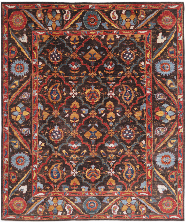 Hand Knotted Humna Wool Rug - 8' 1" X 9' 8" 8' 1" X 9' 8" (246 X 295) / Brown / Wool