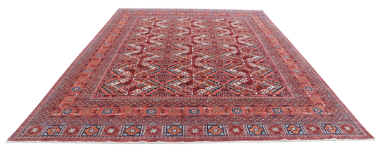 Hand Knotted Humna Wool Rug - 10' 1" X 13' 8" 10' 1" X 13' 8" (307 X 417) / Red / Wool