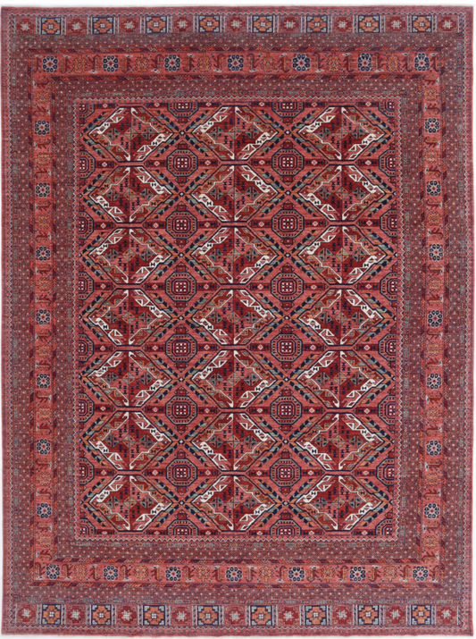 Hand Knotted Humna Wool Rug - 10' 1" X 13' 8" 10' 1" X 13' 8" (307 X 417) / Red / Wool