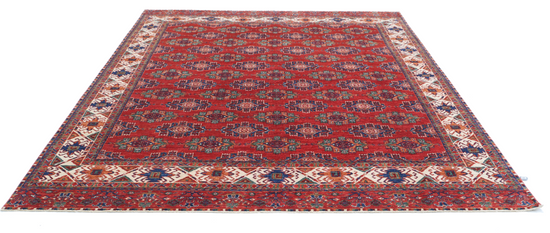 Hand Knotted Humna Wool Rug - 8' 1" X 9' 9" 8' 1" X 9' 9" (246 X 297) / Red / Wool