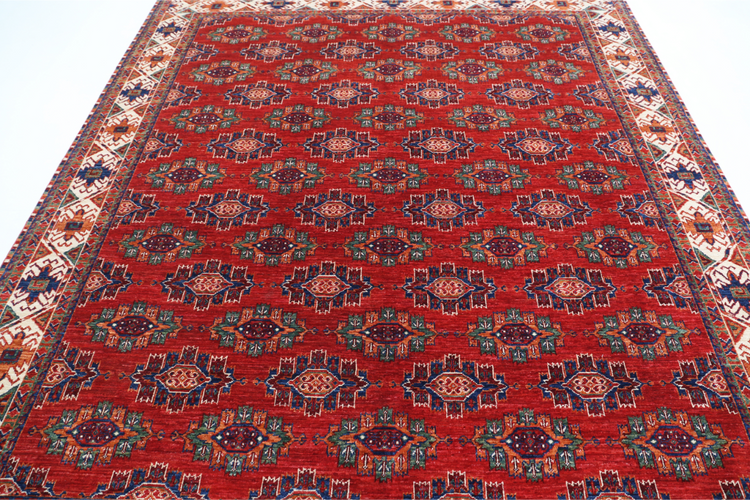 Hand Knotted Humna Wool Rug - 8' 1" X 9' 9" 8' 1" X 9' 9" (246 X 297) / Red / Wool