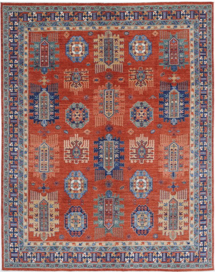 Hand Knotted Humna Wool Rug - 7' 8" X 9' 7" 7' 8" X 9' 7" (234 X 292) / Red / Wool