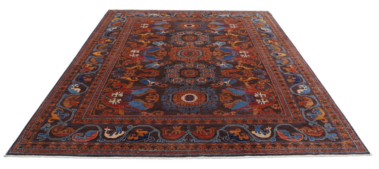 Hand Knotted Humna Wool Rug - 8' 1" X 9' 9" 8' 1" X 9' 9" (246 X 297) / Brown / Wool