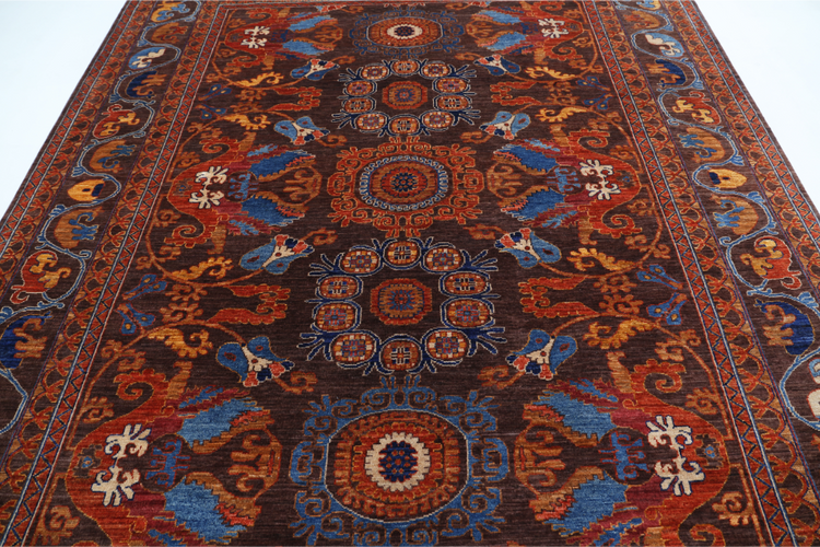 Hand Knotted Humna Wool Rug - 8' 1" X 9' 9" 8' 1" X 9' 9" (246 X 297) / Brown / Wool