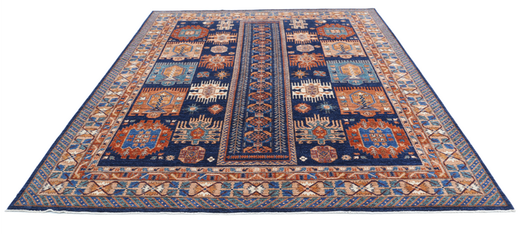 Hand Knotted Humna Wool Rug - 8' 1" X 10' 0" 8' 1" X 10' 0" (246 X 305) / Blue / Wool