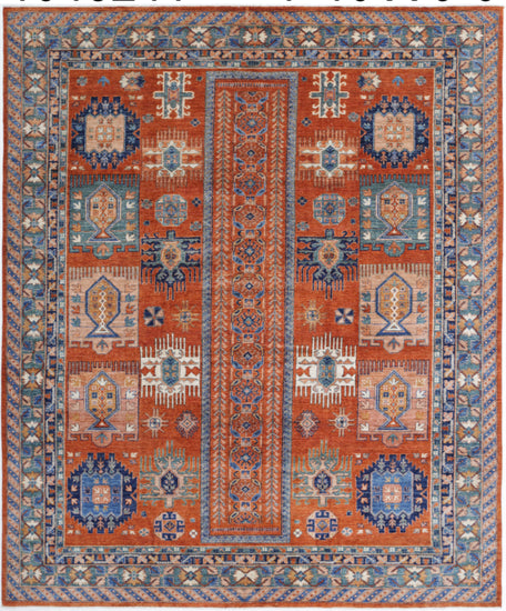 Hand Knotted Humna Wool Rug - 7' 10" X 9' 6" 7' 10" X 9' 6" (239 X 290) / Rust / Wool