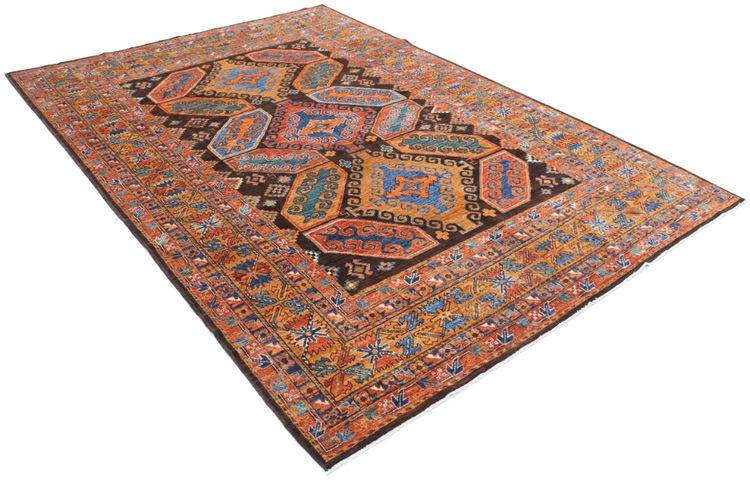 Hand Knotted Humna Wool Rug - 6' 8" X 9' 7" 6' 8" X 9' 7" (203 X 292) / Brown / Wool