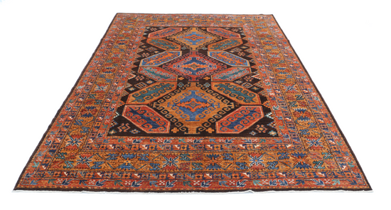 Hand Knotted Humna Wool Rug - 6' 8" X 9' 7" 6' 8" X 9' 7" (203 X 292) / Brown / Wool