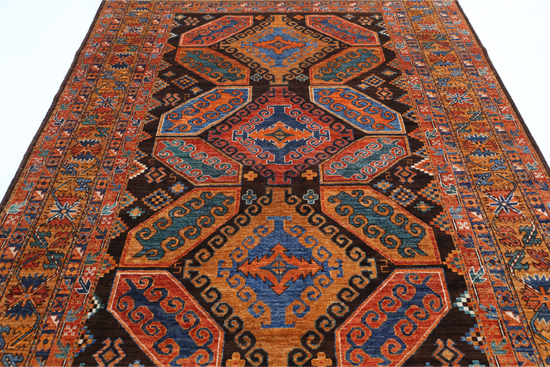 Hand Knotted Humna Wool Rug - 6' 8" X 9' 7" 6' 8" X 9' 7" (203 X 292) / Brown / Wool