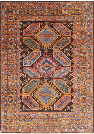 Hand Knotted Humna Wool Rug - 6' 8" X 9' 7" 6' 8" X 9' 7" (203 X 292) / Brown / Wool