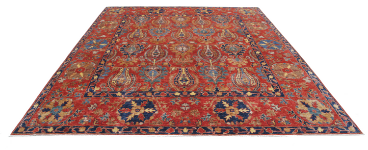 Hand Knotted Humna Wool Rug - 9' 3" X 11' 3" 9' 3" X 11' 3" (282 X 343) / Red / Wool