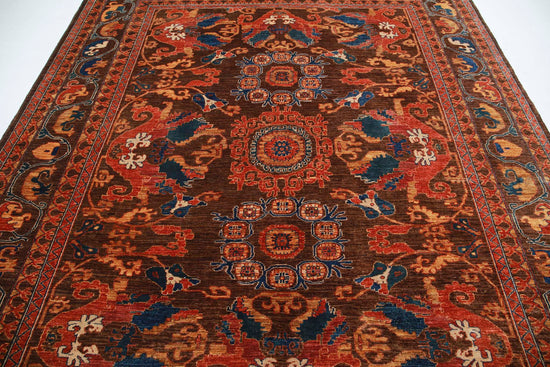 Hand Knotted Humna Wool Rug - 8' 4" X 9' 9" 8' 4" X 9' 9" (254 X 297) / Brown / Wool