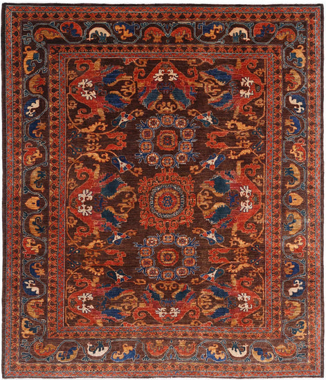 Hand Knotted Humna Wool Rug - 8' 4" X 9' 9" 8' 4" X 9' 9" (254 X 297) / Brown / Wool