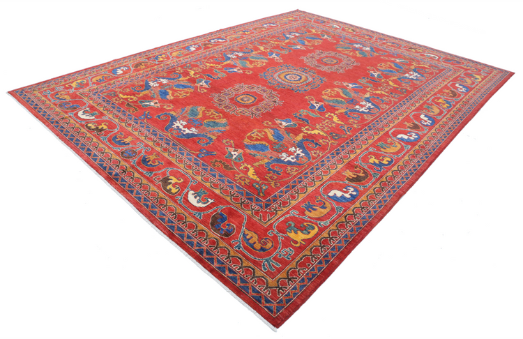 Hand Knotted Humna Wool Rug - 9' 0" X 12' 0" 9' 0" X 12' 0" (274 X 366) / Red / Wool