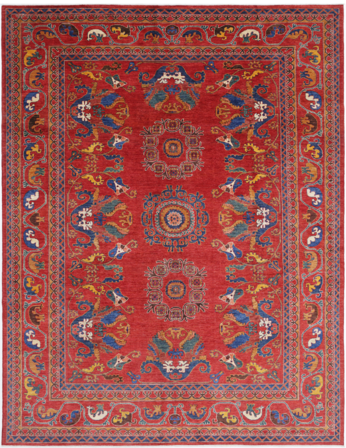 Hand Knotted Humna Wool Rug - 9' 0" X 12' 0" 9' 0" X 12' 0" (274 X 366) / Red / Wool