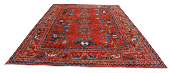 Hand Knotted Humna Wool Rug - 9' 0" X 11' 9" 9' 0" X 11' 9" (274 X 358) / Red / Wool