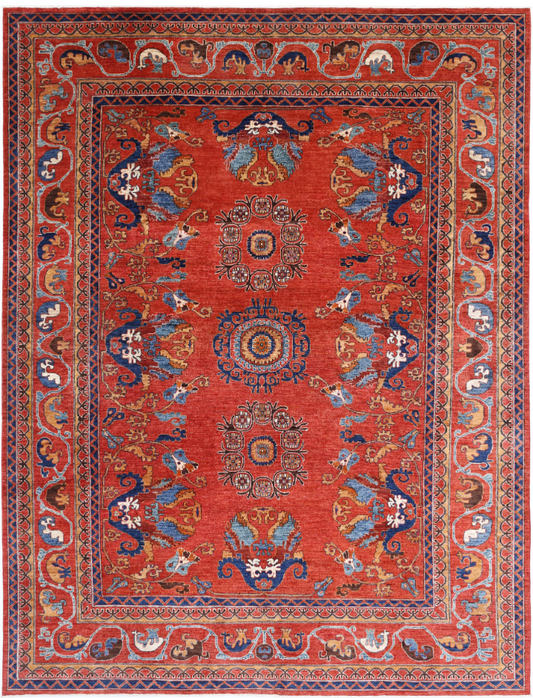 Hand Knotted Humna Wool Rug - 9' 0" X 11' 9" 9' 0" X 11' 9" (274 X 358) / Red / Wool