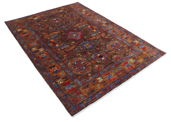 Hand Knotted Humna Wool Rug - 4' 11" X 6' 9" 4' 11" X 6' 9" (150 X 206) / Brown / Wool