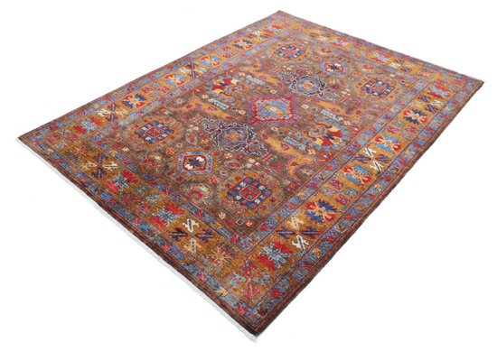 Hand Knotted Humna Wool Rug - 4' 11" X 6' 9" 4' 11" X 6' 9" (150 X 206) / Brown / Wool