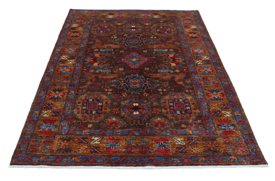 Hand Knotted Humna Wool Rug - 4' 11" X 6' 9" 4' 11" X 6' 9" (150 X 206) / Brown / Wool