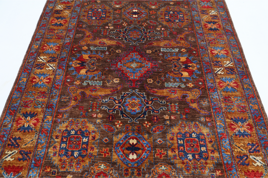 Hand Knotted Humna Wool Rug - 4' 11" X 6' 9" 4' 11" X 6' 9" (150 X 206) / Brown / Wool