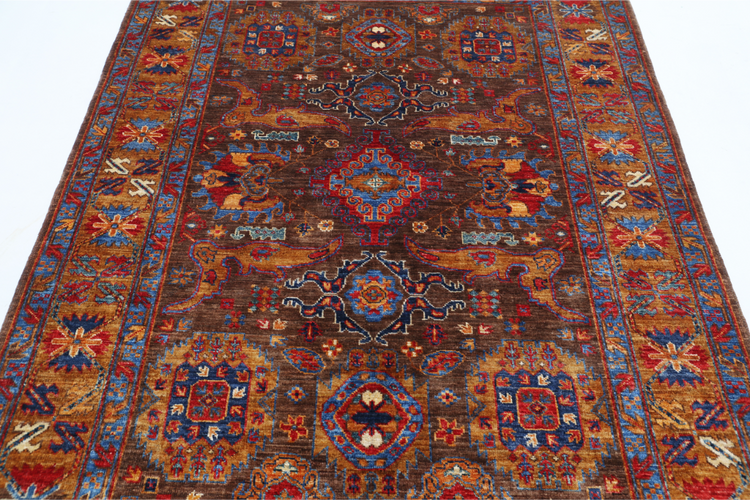 Hand Knotted Humna Wool Rug - 4' 11" X 6' 9" 4' 11" X 6' 9" (150 X 206) / Brown / Wool