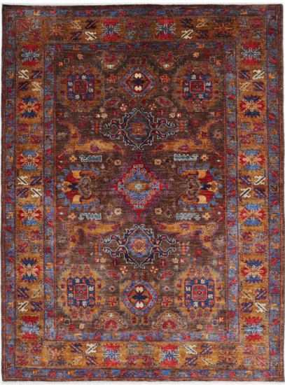 Hand Knotted Humna Wool Rug - 4' 11" X 6' 9" 4' 11" X 6' 9" (150 X 206) / Brown / Wool