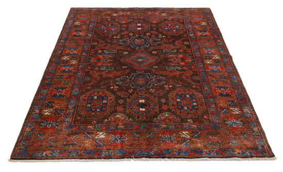 Hand Knotted Humna Wool Rug - 5' 1" X 6' 4" 5' 1" X 6' 4" (155 X 193) / Brown / Wool