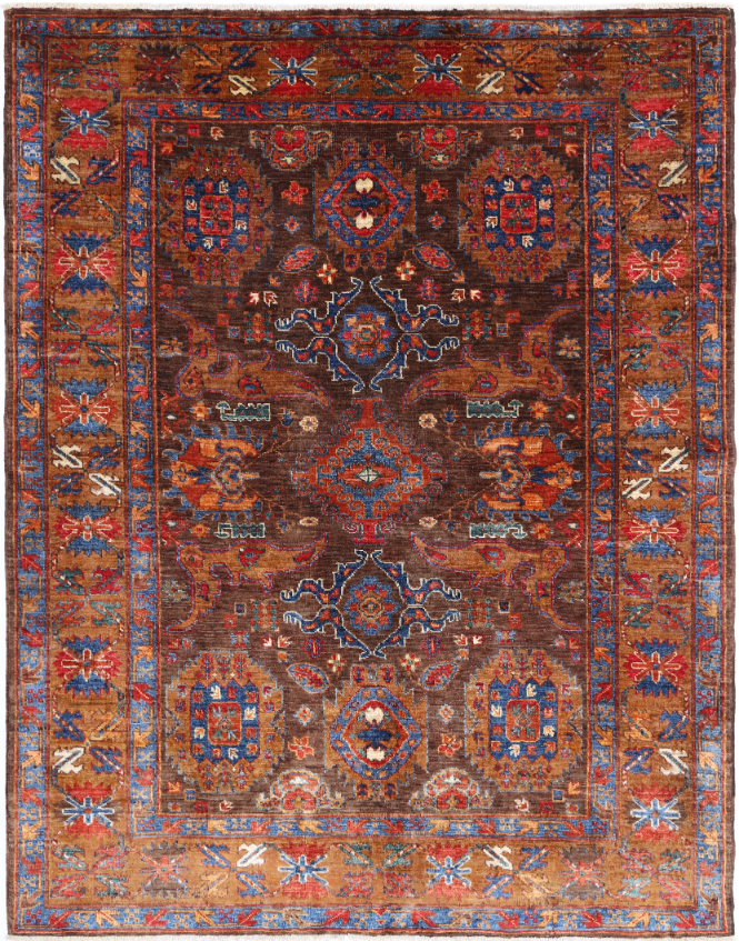 Hand Knotted Humna Wool Rug - 5' 1" X 6' 4" 5' 1" X 6' 4" (155 X 193) / Brown / Wool