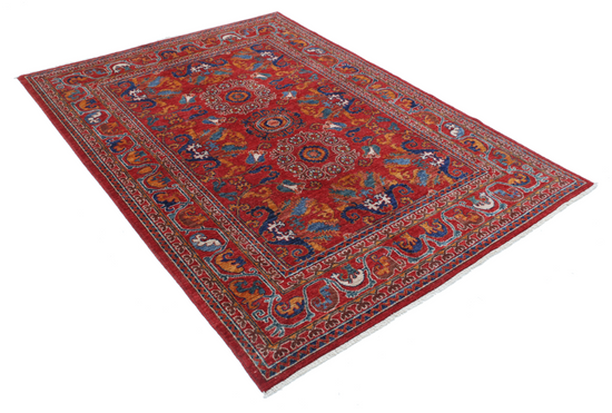 Hand Knotted Humna Wool Rug - 5' 0" X 7' 1" 5' 0" X 7' 1" (152 X 216) / Red / Wool