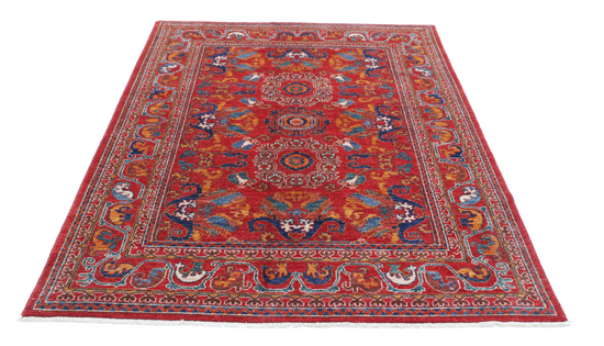 Hand Knotted Humna Wool Rug - 5' 0" X 7' 1" 5' 0" X 7' 1" (152 X 216) / Red / Wool