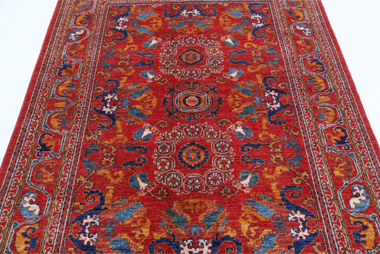 Hand Knotted Humna Wool Rug - 5' 0" X 7' 1" 5' 0" X 7' 1" (152 X 216) / Red / Wool