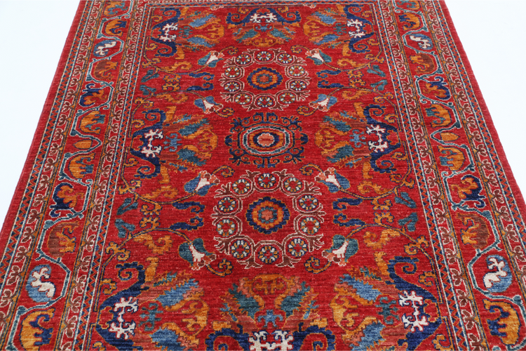 Hand Knotted Humna Wool Rug - 5' 0" X 7' 1" 5' 0" X 7' 1" (152 X 216) / Red / Wool