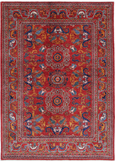 Hand Knotted Humna Wool Rug - 5' 0" X 7' 1" 5' 0" X 7' 1" (152 X 216) / Red / Wool