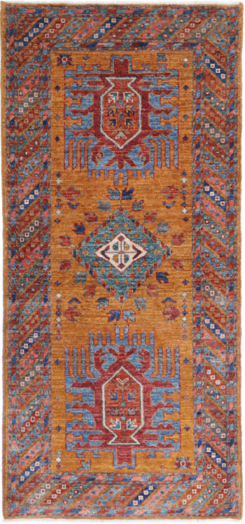 Hand Knotted Humna Wool Rug - 2' 7" X 5' 10" 2' 7" X 5' 10" (79 X 178) / Gold / Wool