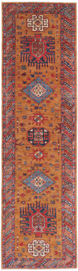 Hand Knotted Humna Wool Rug - 2' 8" X 9' 6" 2' 8" X 9' 6" (81 X 290) / Gold / Wool