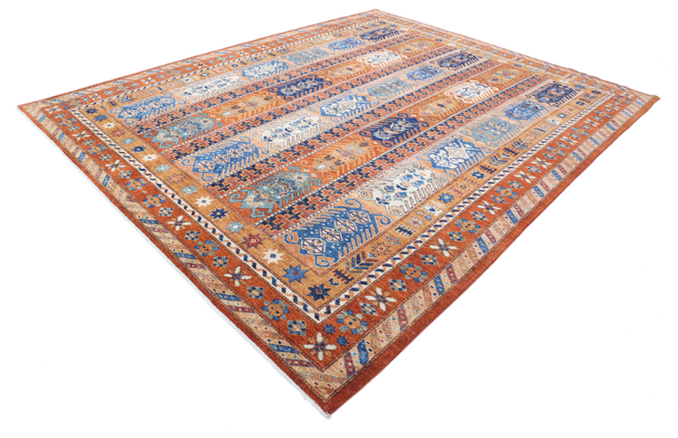 Hand Knotted Humna Wool Rug - 9' 3" X 11' 6" 9' 3" X 11' 6" (282 X 351) / Rust / Wool