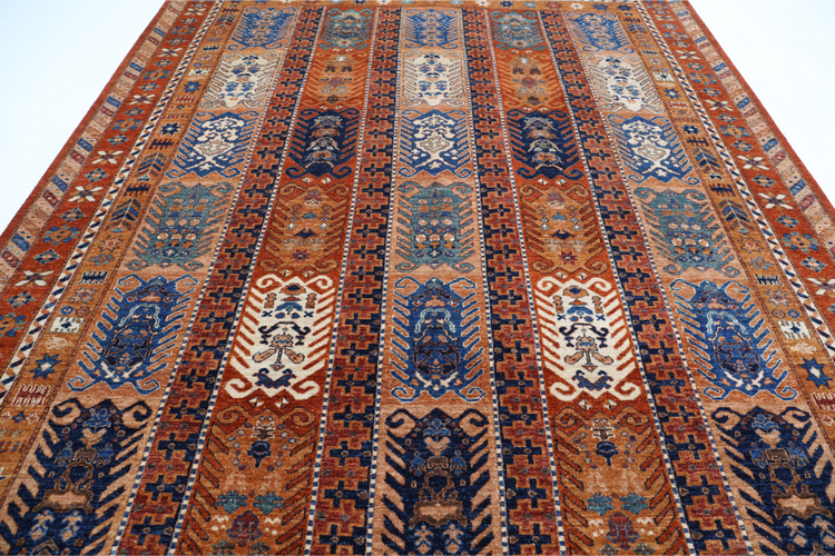 Hand Knotted Humna Wool Rug - 9' 3" X 11' 6" 9' 3" X 11' 6" (282 X 351) / Rust / Wool