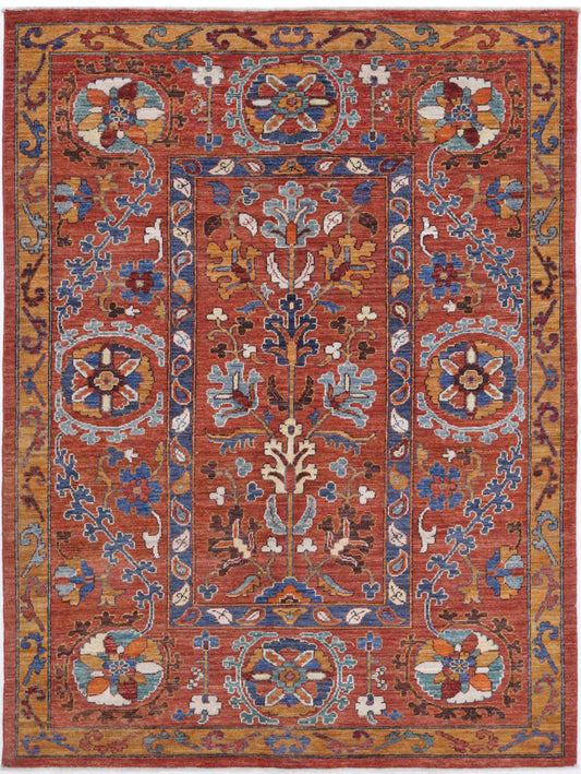 Hand Knotted Nomadic Caucasian Humna Wool Rug - 4'10'' x 6'5''