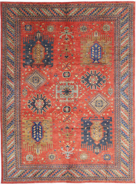 Hand Knotted Nomadic Caucasian Humna Wool Rug - 8'11'' x 12'2''