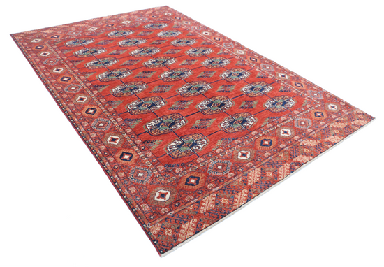 Hand Knotted Humna Wool Rug - 6' 7" X 9' 7" 6' 7" X 9' 7" (201 X 292) / Red / Wool